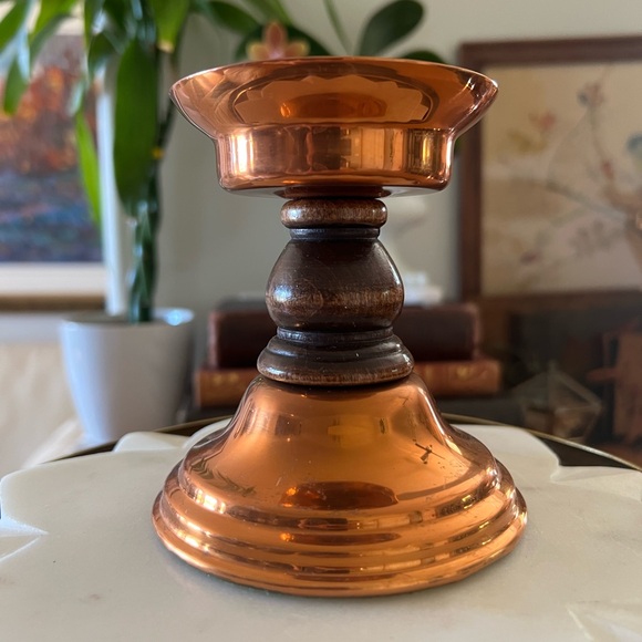 Vintage Coppercraft Guild Taunton, Mass, USA Copper + Wood Taper Candle Holder - Picture 8 of 9